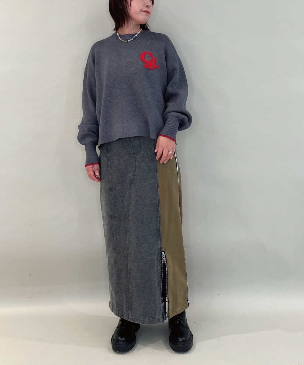 ZMHAE27168 al'aise modulation(アレーズモジュレーション) 異素材ドッキングデニムスカート カーキ