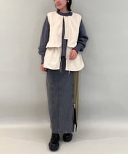 ZMHAE27168 al'aise modulation(アレーズモジュレーション) 異素材ドッキングデニムスカート カーキ