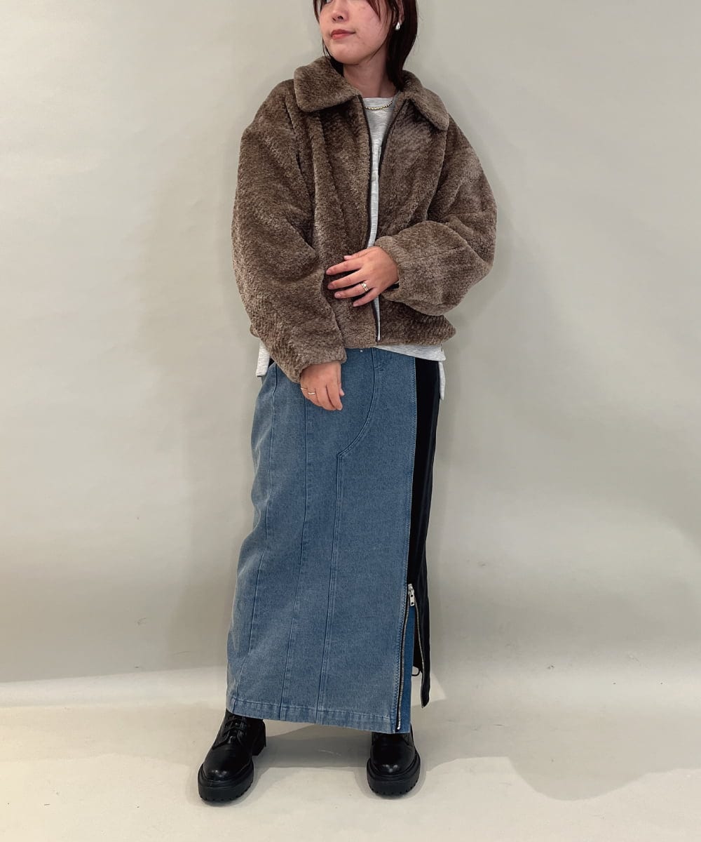 ZMHAE27168 al'aise modulation(アレーズモジュレーション) 異素材ドッキングデニムスカート ブラック