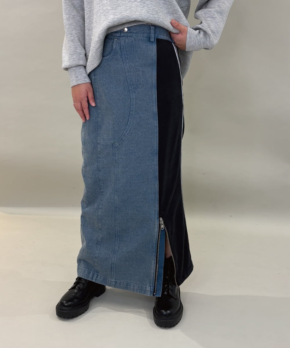 ZMHAE27168 al'aise modulation 異素材ドッキングデニムスカート
