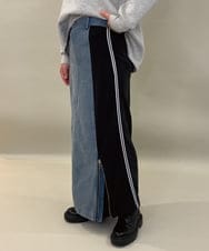 ZMHAE27168 al'aise modulation(アレーズモジュレーション) 異素材ドッキングデニムスカート ブラック