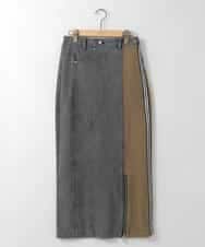 ZMHAE27168 al'aise modulation(アレーズモジュレーション) 異素材ドッキングデニムスカート カーキ