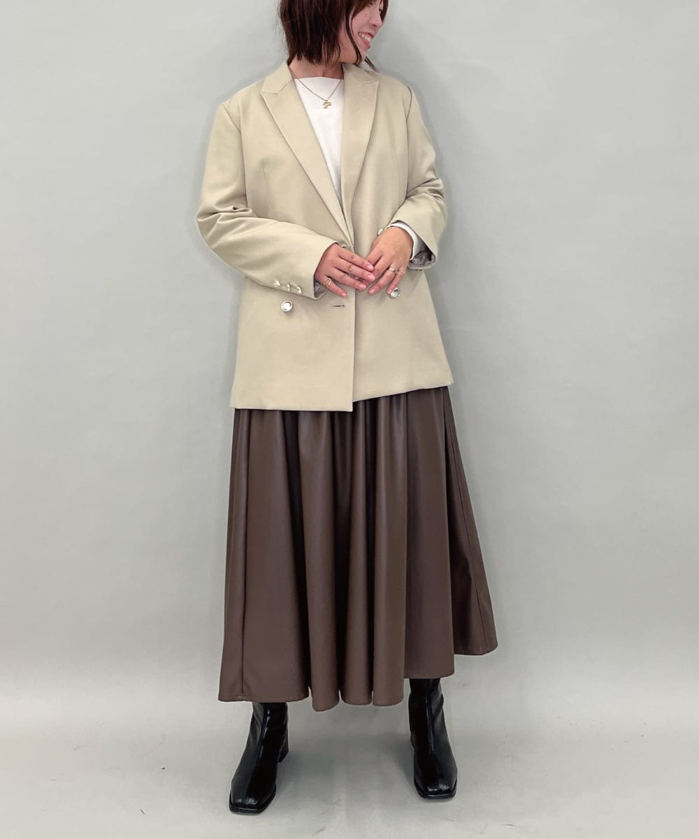 ZMHAE30130 al'aise modulation(アレーズモジュレーション) ウエストギャザーフェイクレザースカート ブラウン