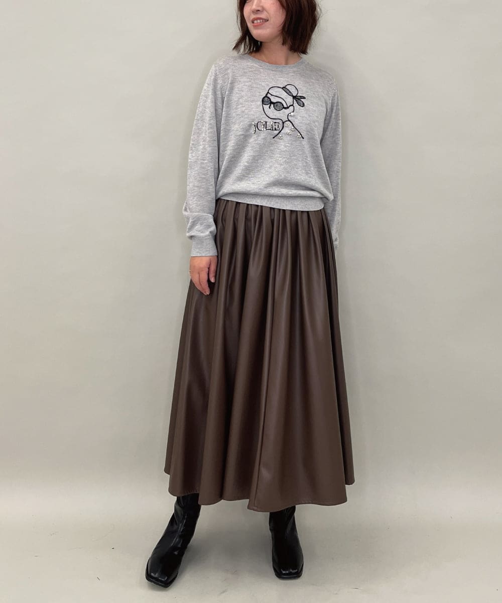 ZMHAE30130 al'aise modulation(アレーズモジュレーション) ウエストギャザーフェイクレザースカート ブラウン