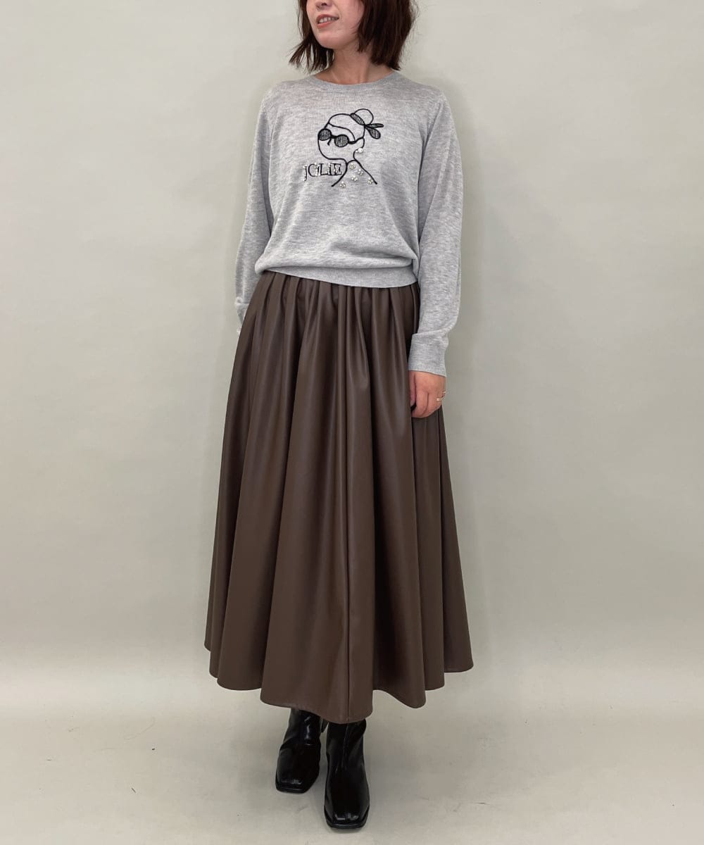 ZMHAE30130 al'aise modulation(アレーズモジュレーション) ウエストギャザーフェイクレザースカート ブラウン