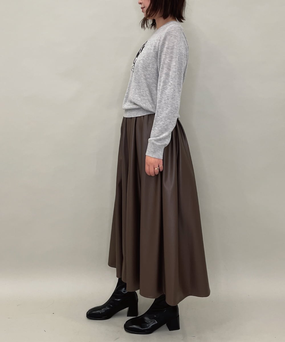 ZMHAE30130 al'aise modulation(アレーズモジュレーション) ウエストギャザーフェイクレザースカート ブラウン