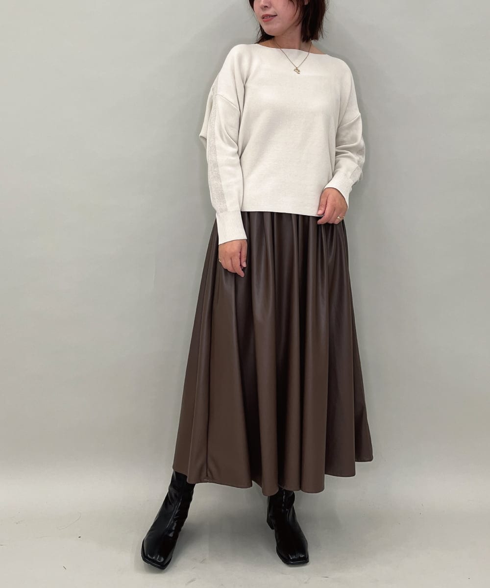 ZMHAE30130 al'aise modulation(アレーズモジュレーション) ウエストギャザーフェイクレザースカート ブラウン