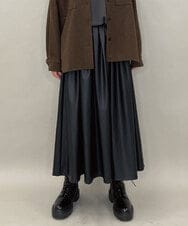 ZMHAE30130 al'aise modulation(アレーズモジュレーション) ウエストギャザーフェイクレザースカート ブラック