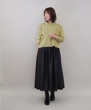 ZMHAE30130 al'aise modulation(アレーズモジュレーション) ウエストギャザーフェイクレザースカート ブラック