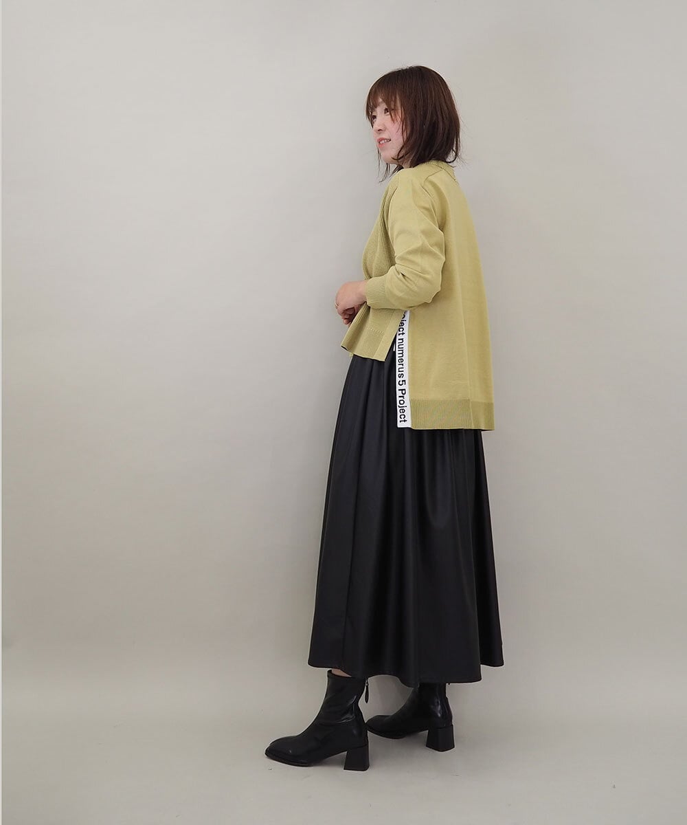 ZMHAE30130 al'aise modulation(アレーズモジュレーション) ウエストギャザーフェイクレザースカート ブラック