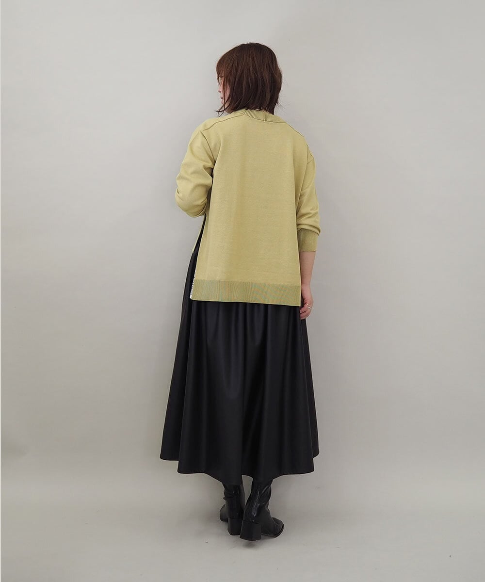 ZMHAE30130 al'aise modulation(アレーズモジュレーション) ウエストギャザーフェイクレザースカート ブラック