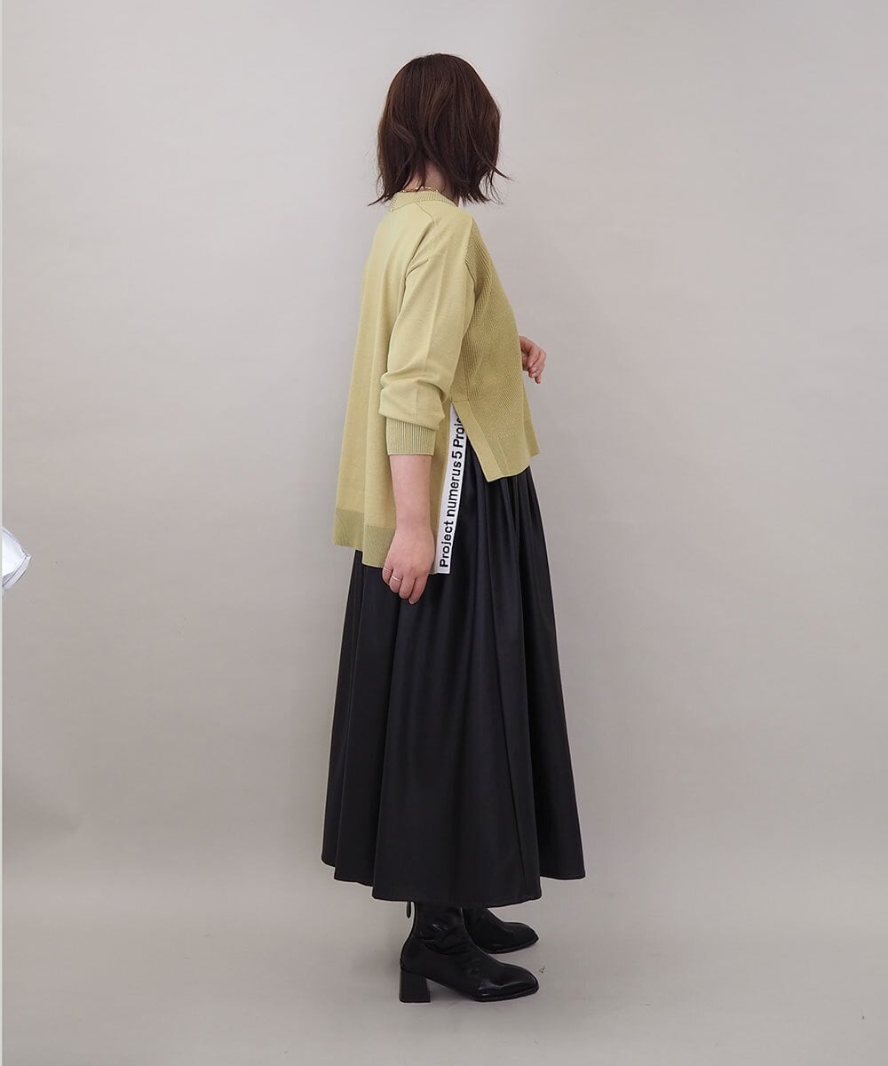 ZMHAE30130 al'aise modulation(アレーズモジュレーション) ウエストギャザーフェイクレザースカート ブラック