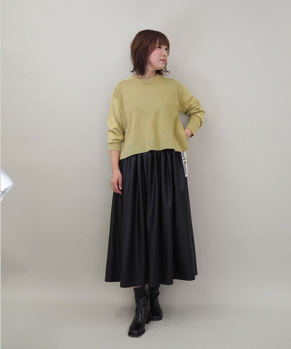 ZMHAE30130 al'aise modulation(アレーズモジュレーション) ウエストギャザーフェイクレザースカート ブラック