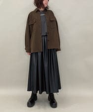 ZMHAE30130 al'aise modulation(アレーズモジュレーション) ウエストギャザーフェイクレザースカート ブラック