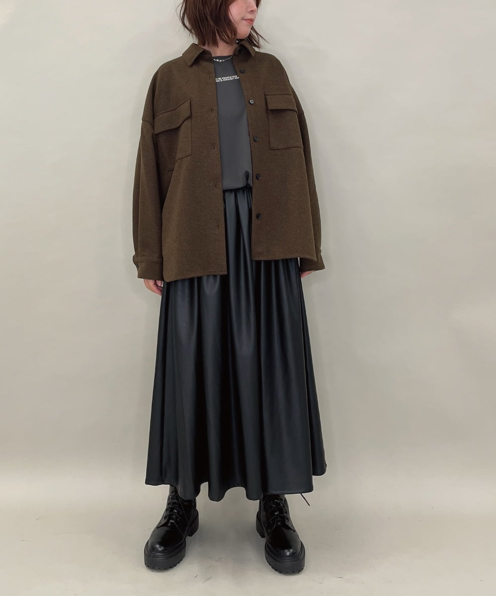 ZMHAE30130 al'aise modulation(アレーズモジュレーション) ウエストギャザーフェイクレザースカート ブラック