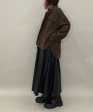 ZMHAE30130 al'aise modulation(アレーズモジュレーション) ウエストギャザーフェイクレザースカート ブラック