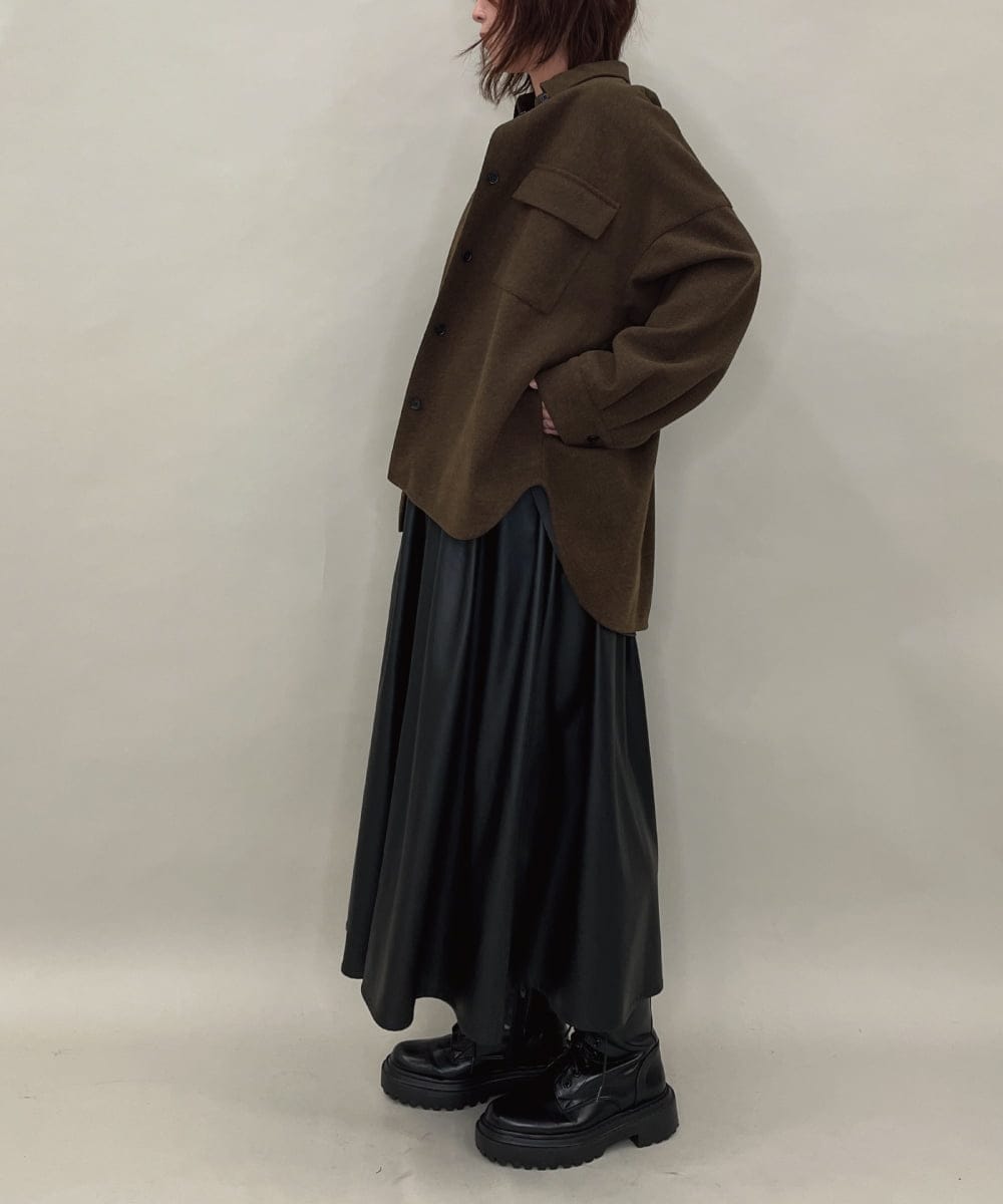 ZMHAE30130 al'aise modulation(アレーズモジュレーション) ウエストギャザーフェイクレザースカート ブラック