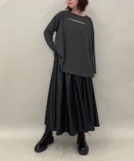 ZMHAE30130 al'aise modulation(アレーズモジュレーション) ウエストギャザーフェイクレザースカート ブラック