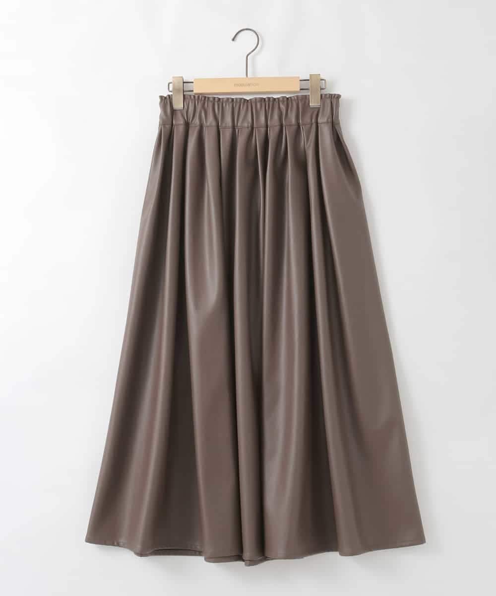 ZMHAE30130 al'aise modulation(アレーズモジュレーション) ウエストギャザーフェイクレザースカート ブラウン