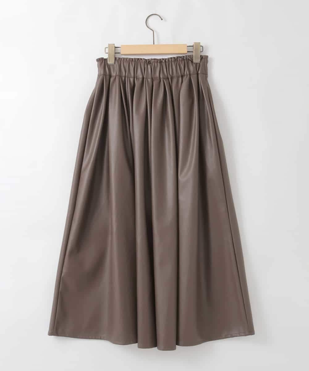 ZMHAE30130 al'aise modulation(アレーズモジュレーション) ウエストギャザーフェイクレザースカート ブラウン