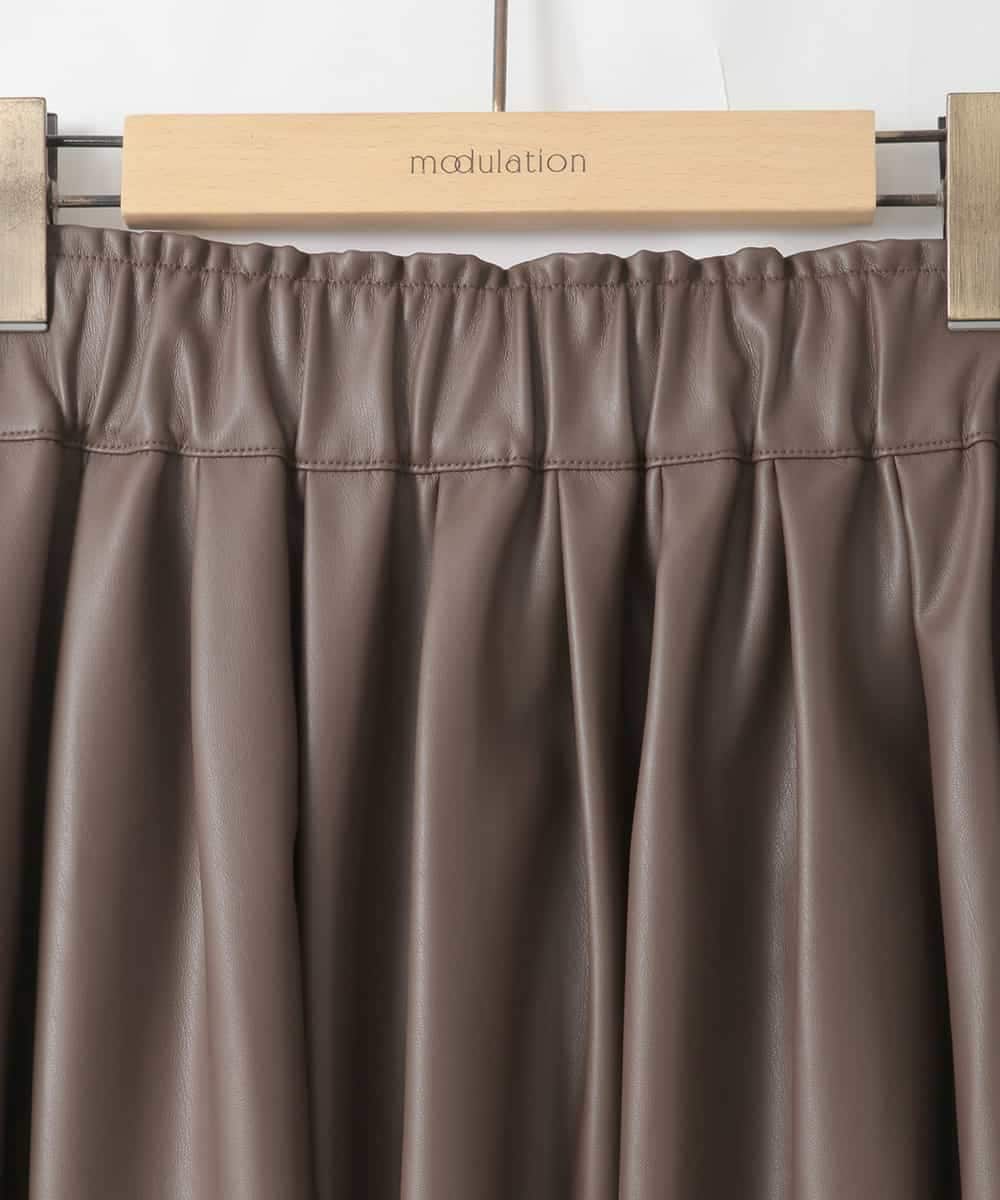 ZMHAE30130 al'aise modulation(アレーズモジュレーション) ウエストギャザーフェイクレザースカート ブラウン