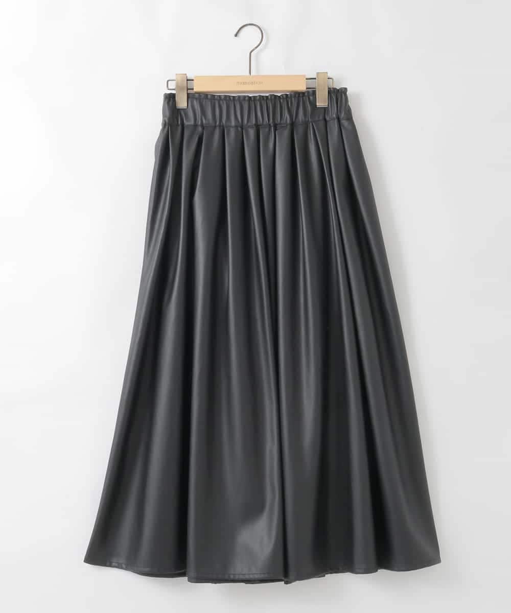 ZMHAE30130 al'aise modulation(アレーズモジュレーション) ウエストギャザーフェイクレザースカート ブラック