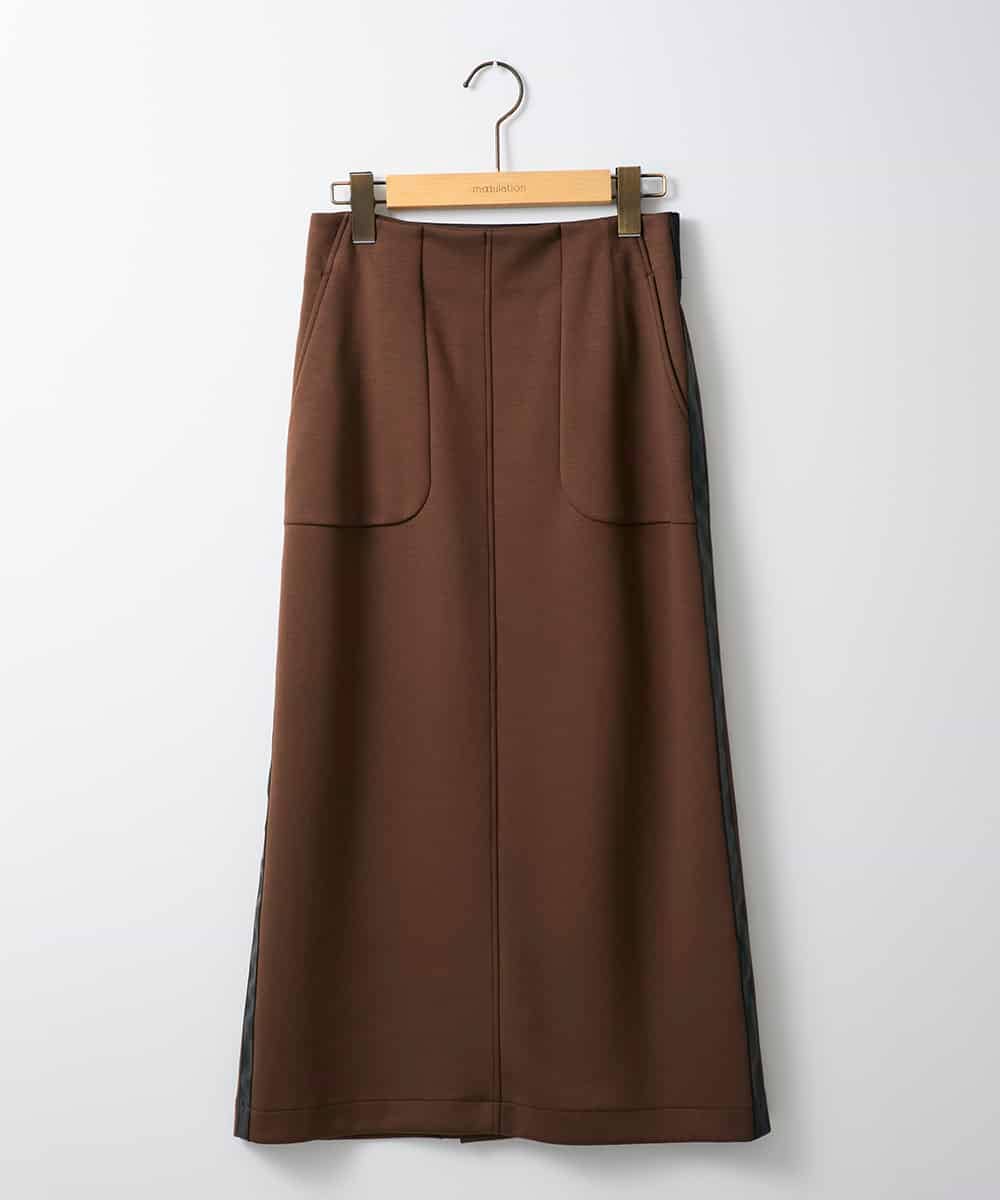 ZMHAE31130 al'aise modulation(アレーズモジュレーション) レザーポイントデザインタイトスカート ブラウン