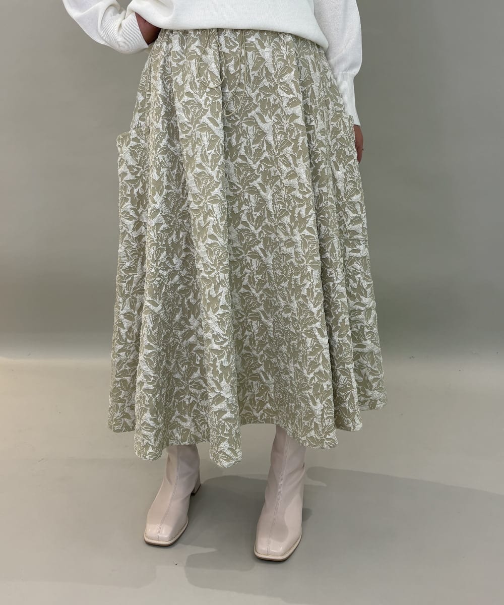 ZMHAE32140 al'aise modulation(アレーズモジュレーション) ふくれジャカードデザインフレアスカート グリーン