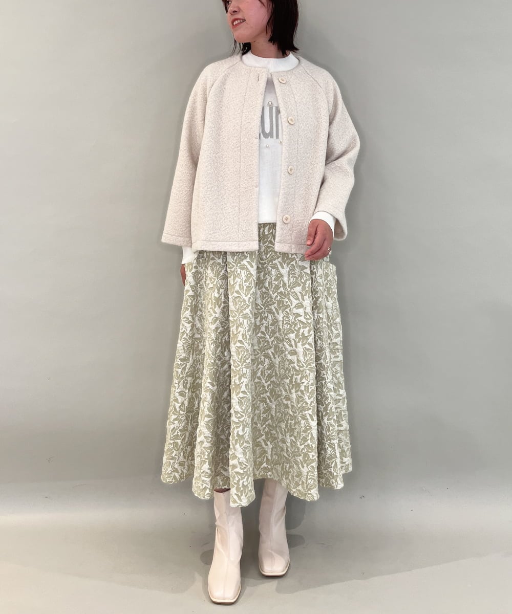 ZMHAE32140 al'aise modulation(アレーズモジュレーション) ふくれジャカードデザインフレアスカート グリーン