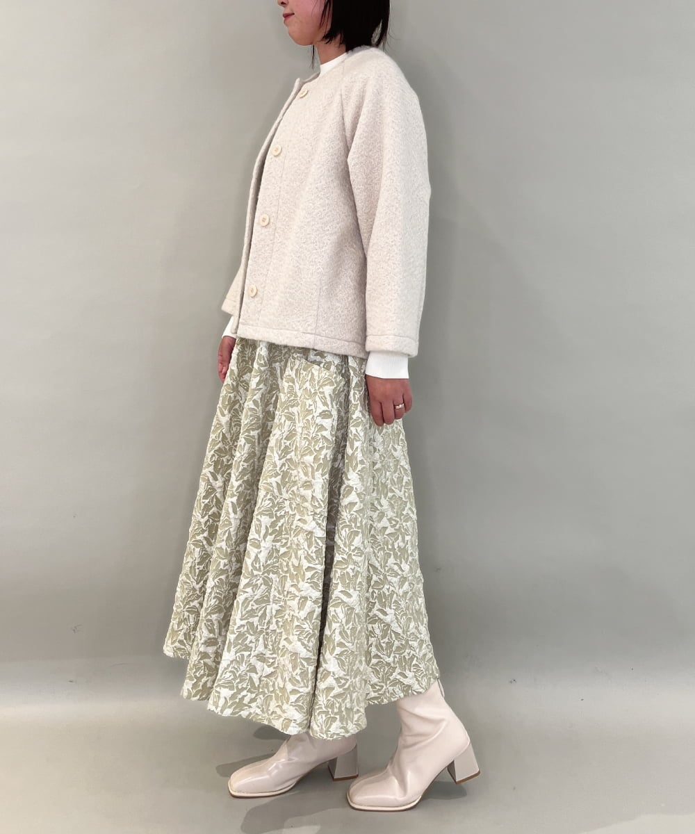 ZMHAE32140 al'aise modulation(アレーズモジュレーション) ふくれジャカードデザインフレアスカート グリーン