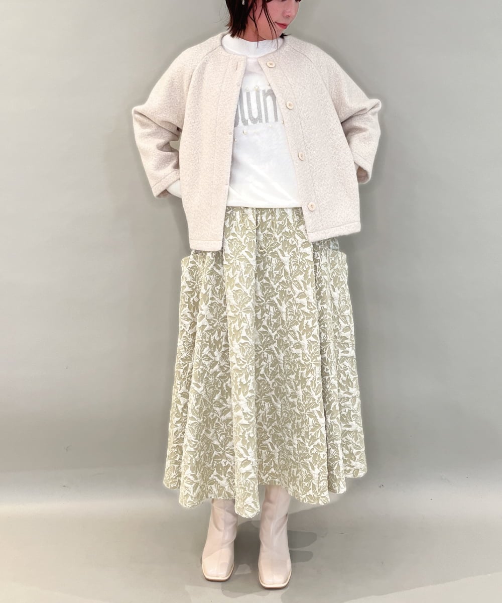 ZMHAE32140 al'aise modulation(アレーズモジュレーション) ふくれジャカードデザインフレアスカート グリーン