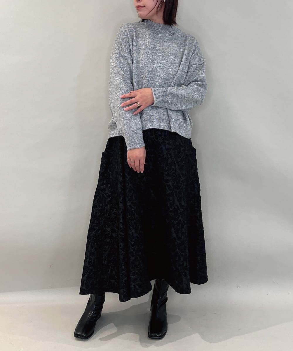 ZMHAE32140 al'aise modulation(アレーズモジュレーション) ふくれジャカードデザインフレアスカート ブラック