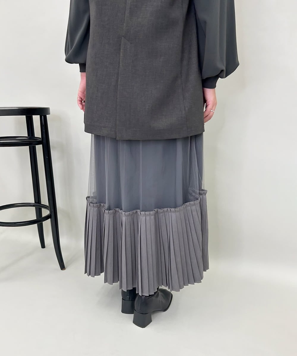 ZMHAE34160 al'aise modulation(アレーズモジュレーション) アシンメトリープリーツチュールスカート グレー