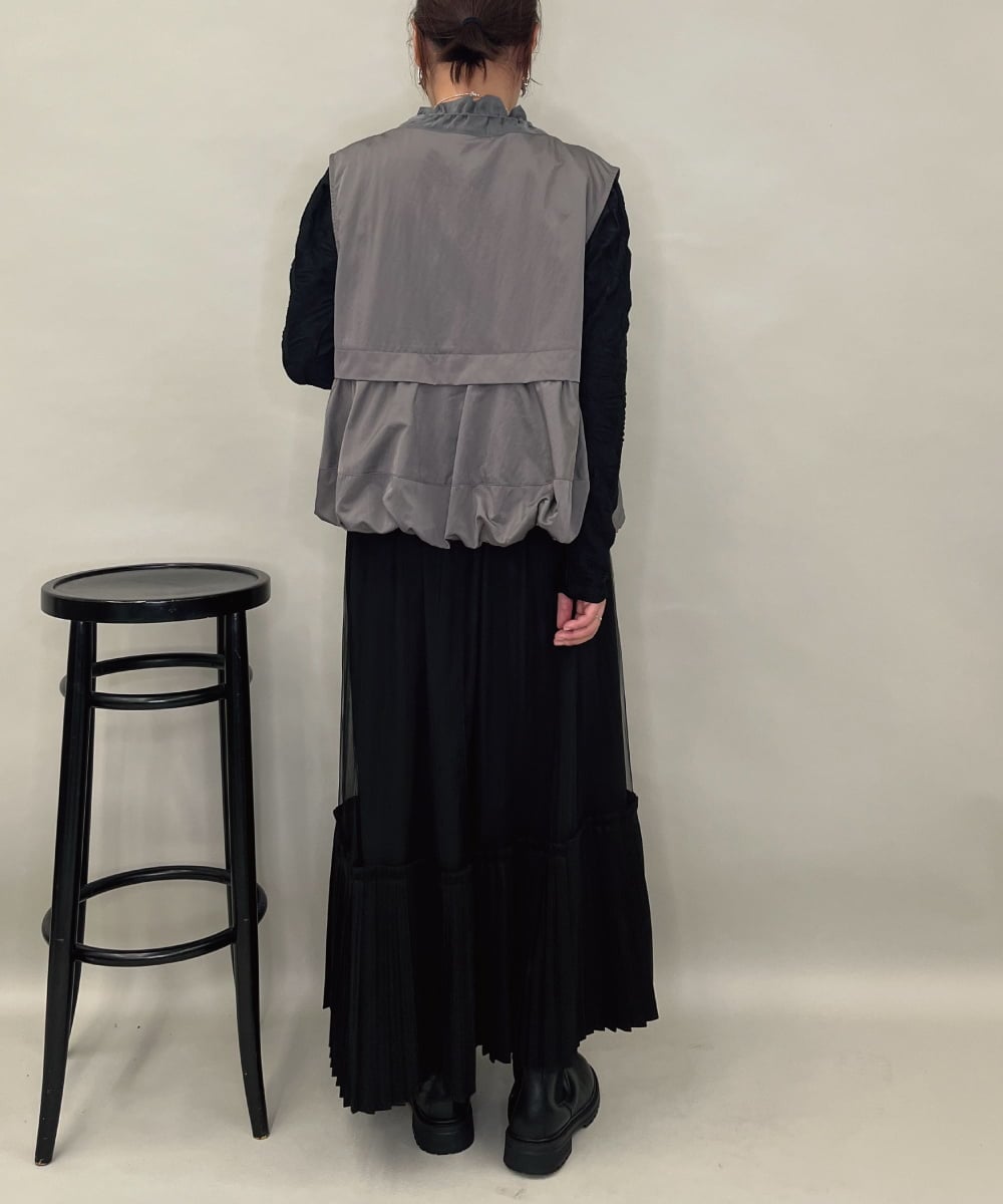 ZMHAE34160 al'aise modulation(アレーズモジュレーション) アシンメトリープリーツチュールスカート ブラック