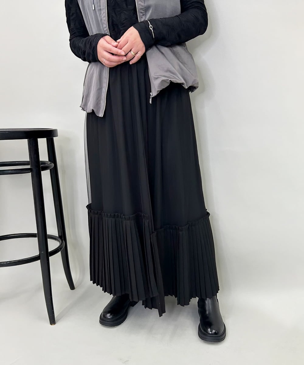 ZMHAE34160 al'aise modulation(アレーズモジュレーション) アシンメトリープリーツチュールスカート ブラック