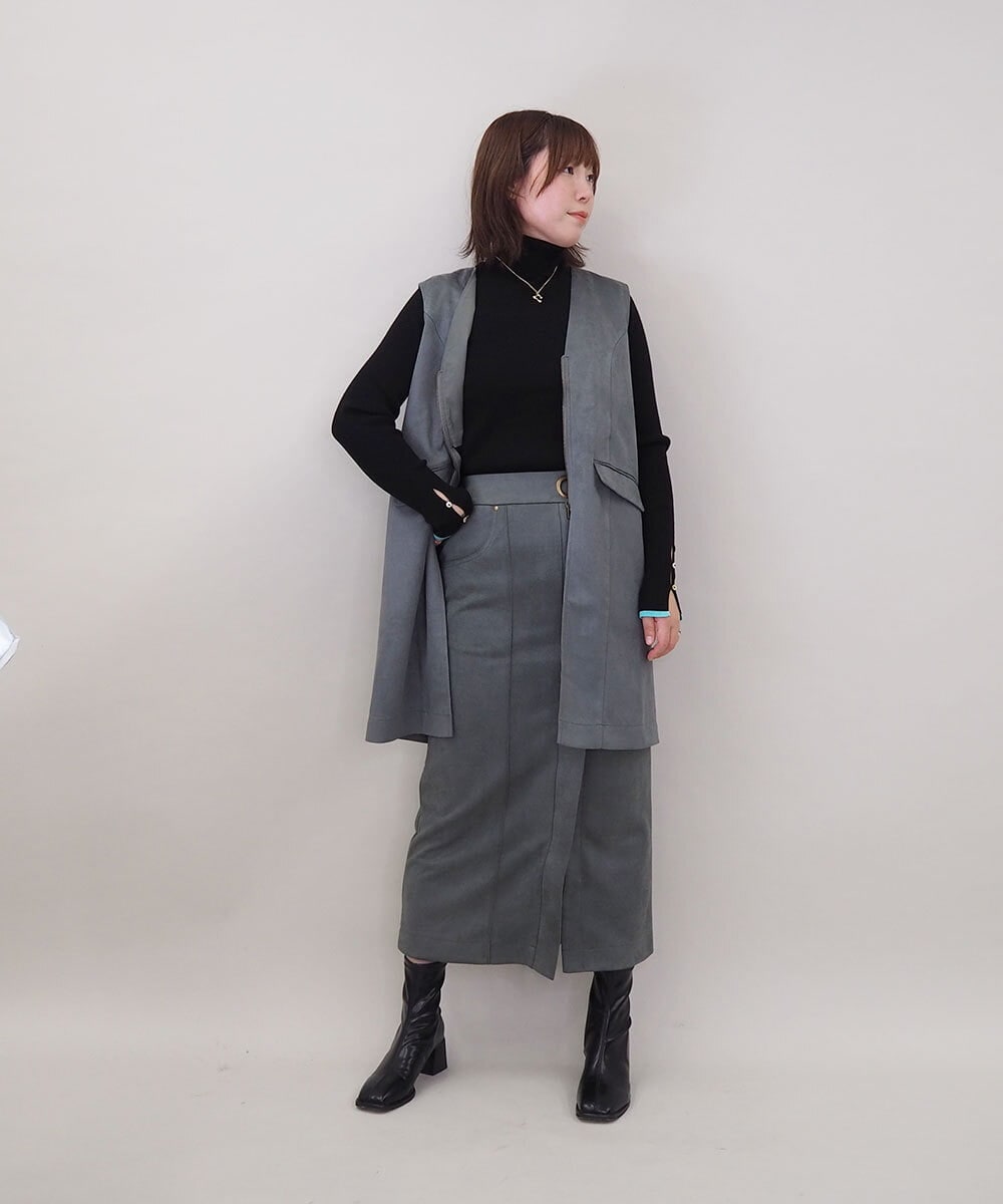 ZMHAE39108 al'aise modulation(アレーズモジュレーション) 【セットアップ対応】ベルトデザインストレッチタイトスカート カーキ