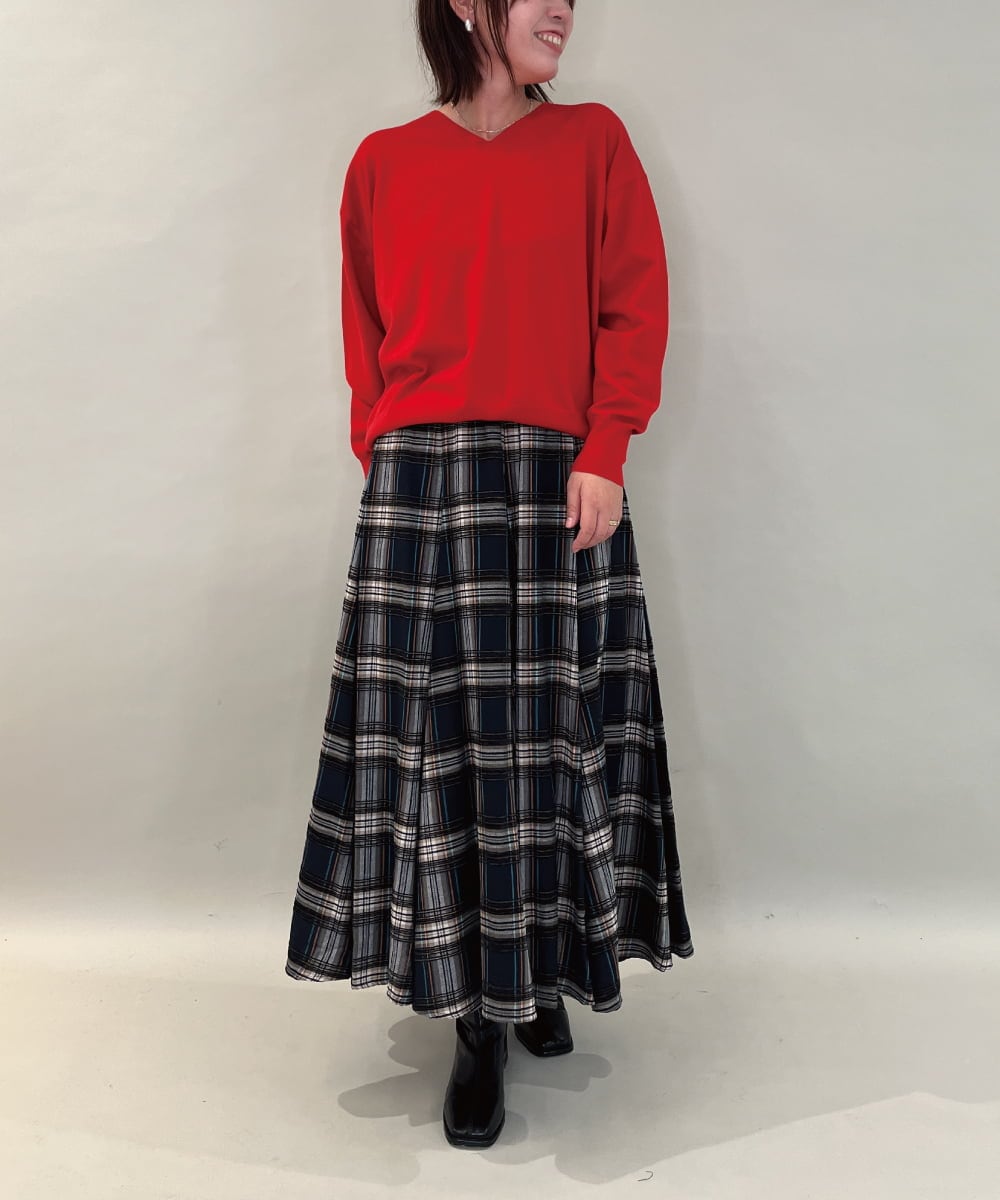 ZMHAE42140 al'aise modulation(アレーズモジュレーション) リブチェックフレアスカート ネイビー