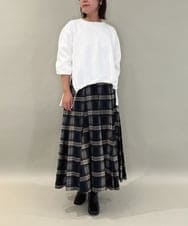 ZMHAE42140 al'aise modulation(アレーズモジュレーション) リブチェックフレアスカート ネイビー