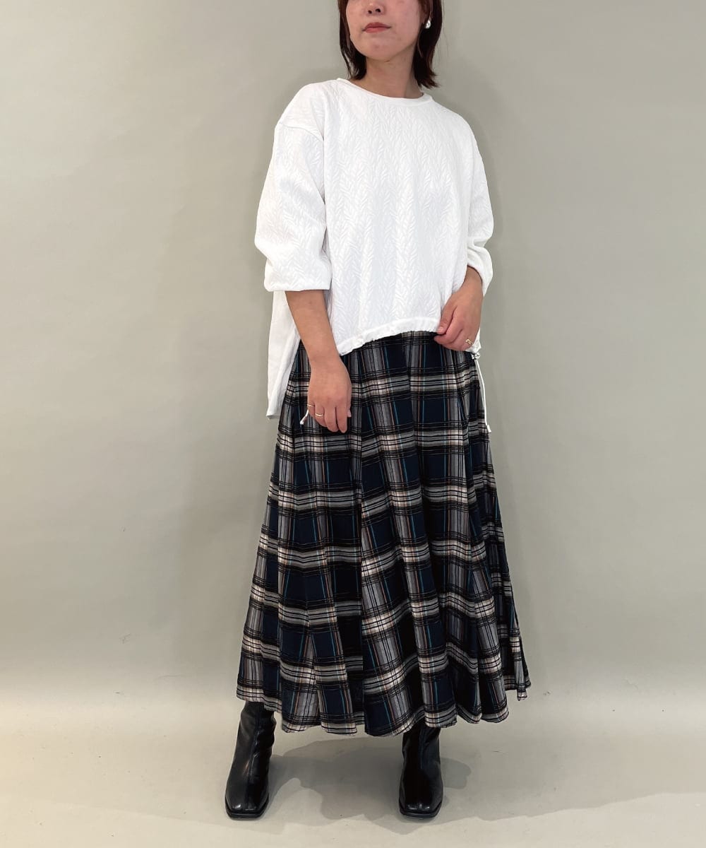 ZMHAE42140 al'aise modulation(アレーズモジュレーション) リブチェックフレアスカート ネイビー