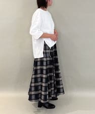 ZMHAE42140 al'aise modulation(アレーズモジュレーション) リブチェックフレアスカート ネイビー