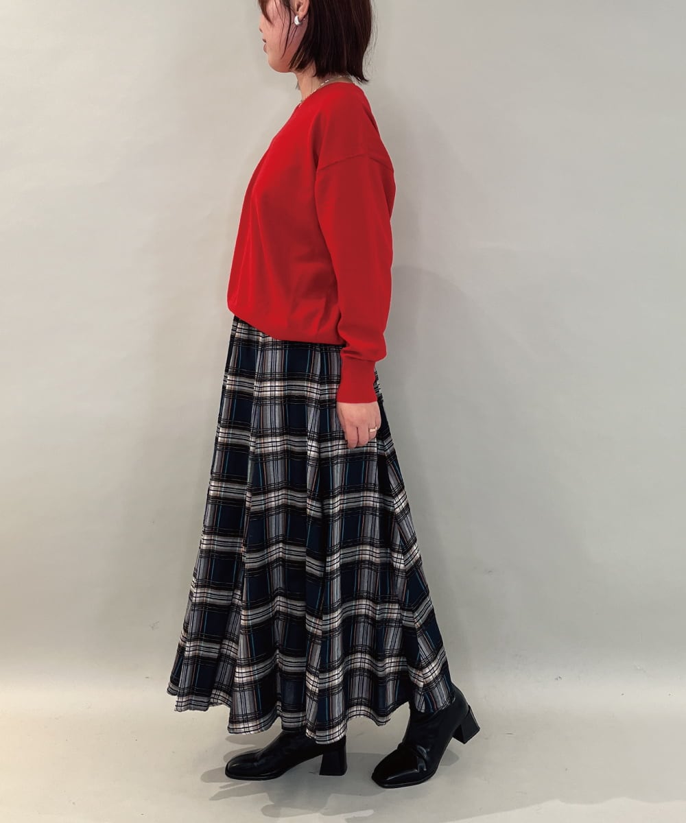 ZMHAE42140 al'aise modulation(アレーズモジュレーション) リブチェックフレアスカート ネイビー