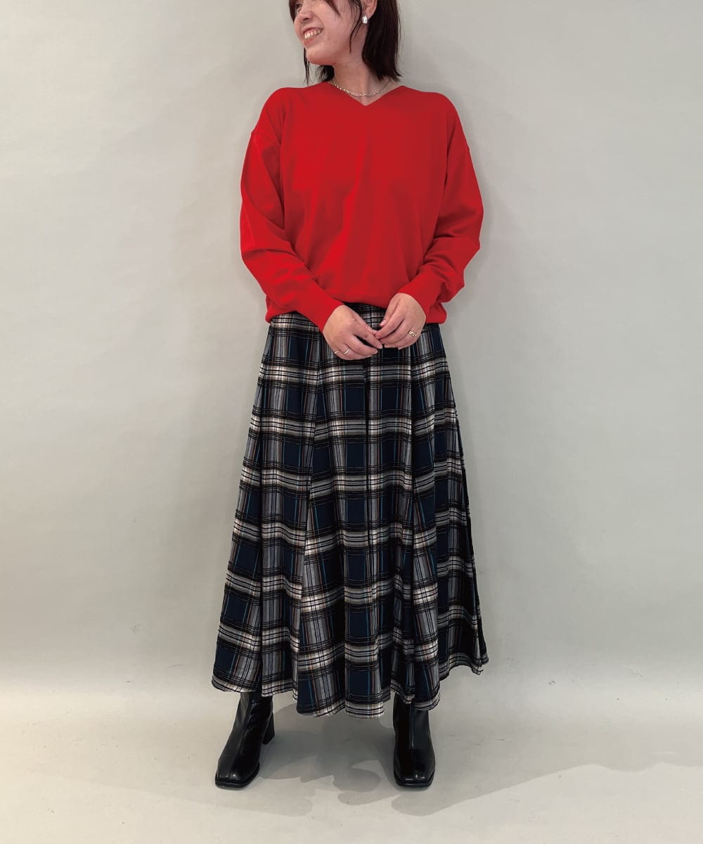 ZMHAE42140 al'aise modulation(アレーズモジュレーション) リブチェックフレアスカート ネイビー