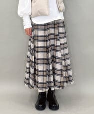 ZMHAE42140 al'aise modulation(アレーズモジュレーション) リブチェックフレアスカート ベージュ