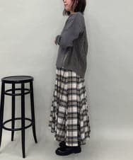 ZMHAE42140 al'aise modulation(アレーズモジュレーション) リブチェックフレアスカート ベージュ