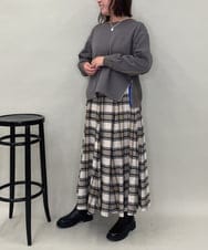 ZMHAE42140 al'aise modulation(アレーズモジュレーション) リブチェックフレアスカート ベージュ