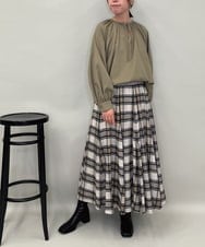 ZMHAE42140 al'aise modulation(アレーズモジュレーション) リブチェックフレアスカート ベージュ