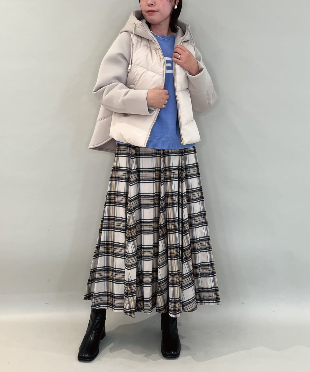 ZMHAE42140 al'aise modulation(アレーズモジュレーション) リブチェックフレアスカート ベージュ