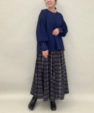 ZMHAE42140 al'aise modulation(アレーズモジュレーション) リブチェックフレアスカート ダークグレー