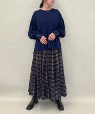 ZMHAE42140 al'aise modulation(アレーズモジュレーション) リブチェックフレアスカート ダークグレー