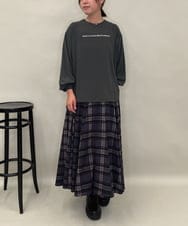 ZMHAE42140 al'aise modulation(アレーズモジュレーション) リブチェックフレアスカート ダークグレー